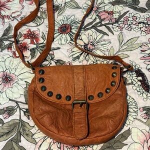 Studded Tan Leatherette Crossbody Bag - Women's Shoulder or Cross Body Bag